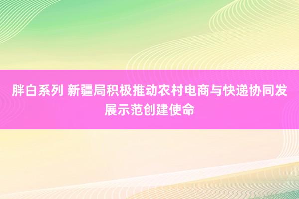 胖白系列 新疆局积极推动农村电商与快递协同发展示范创建使命