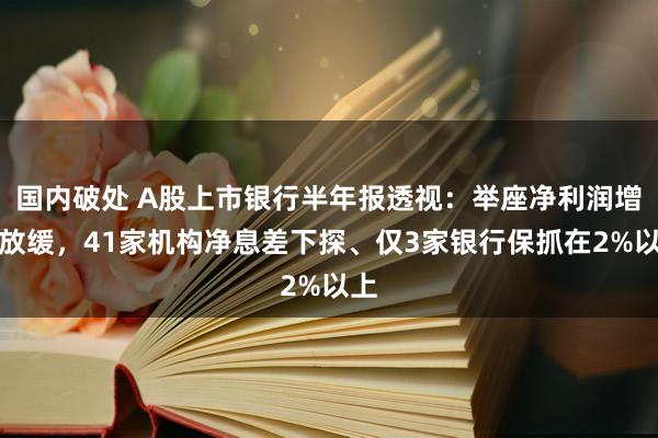 国内破处 A股上市银行半年报透视：举座净利润增速放缓，41家机构净息差下探、仅3家银行保抓在2%以上