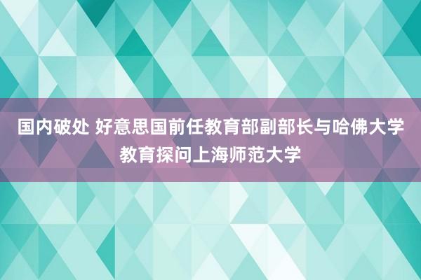 国内破处 好意思国前任教育部副部长与哈佛大学教育探问上海师范大学